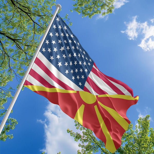 American Macedonian Flag, US And North Macedonia Polyester Friendship Blend Together Style 1