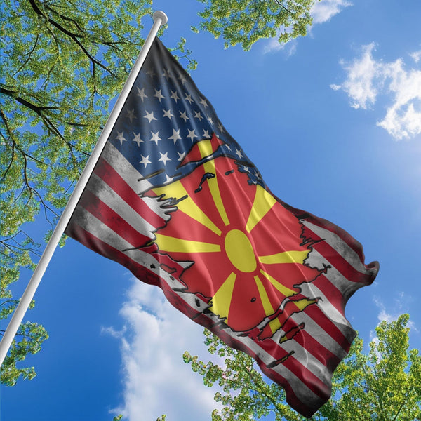 American Macedonian Flag, US And North Macedonia Polyester The Scratch Style 1