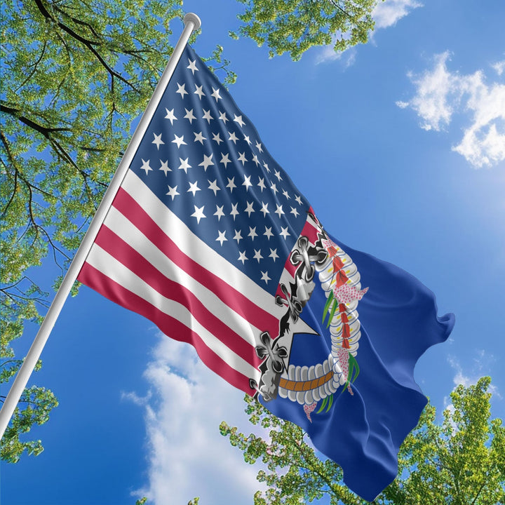 American Northern Marianan Flag, US And Northern Mariana Islands Polyester Sew Together Style 1