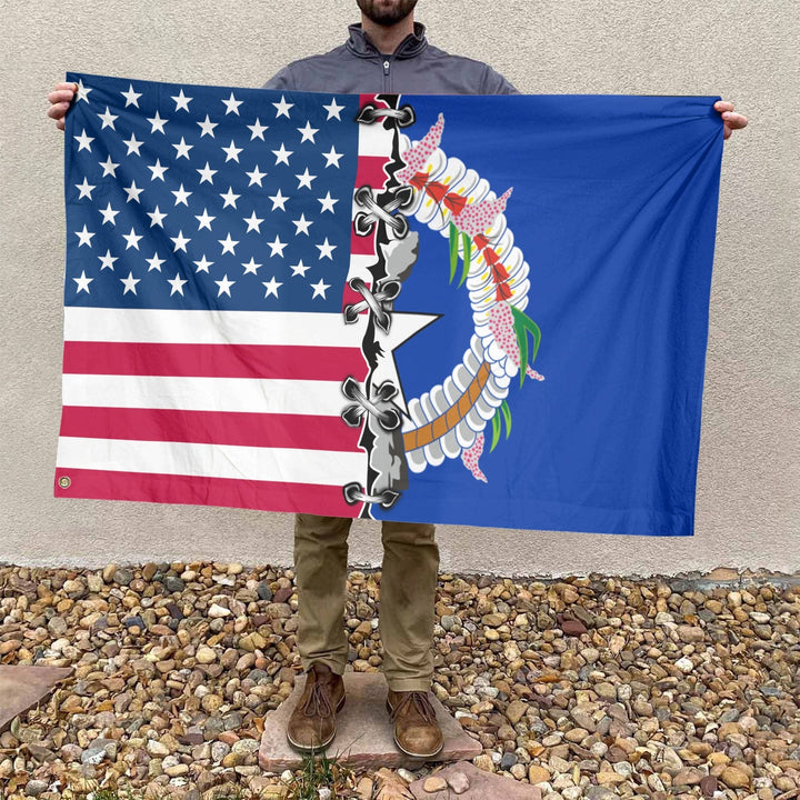 American Northern Marianan Flag, US And Northern Mariana Islands Polyester Sew Together Style 4