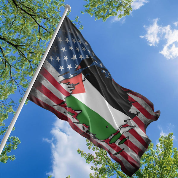 American Palestinian Flag, US And Palestine Polyester The Scratch Style 1