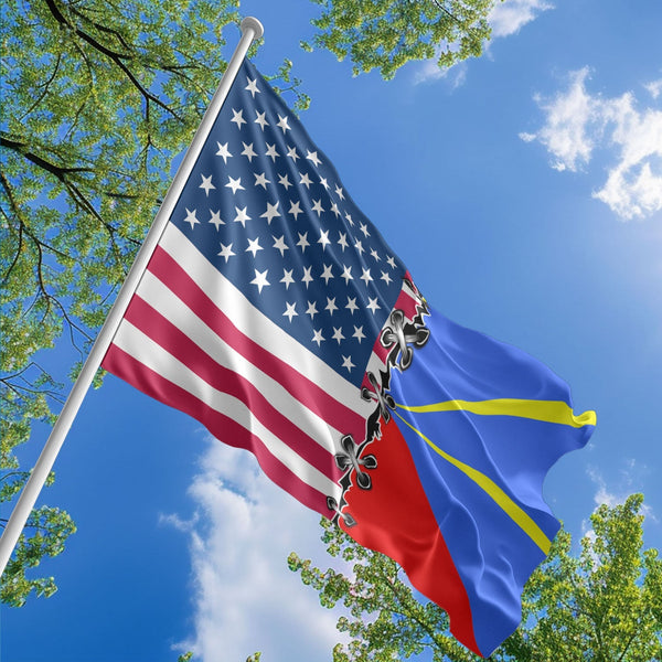 American Reunionese Flag, US And Reunion Polyester Sew Together Style 1
