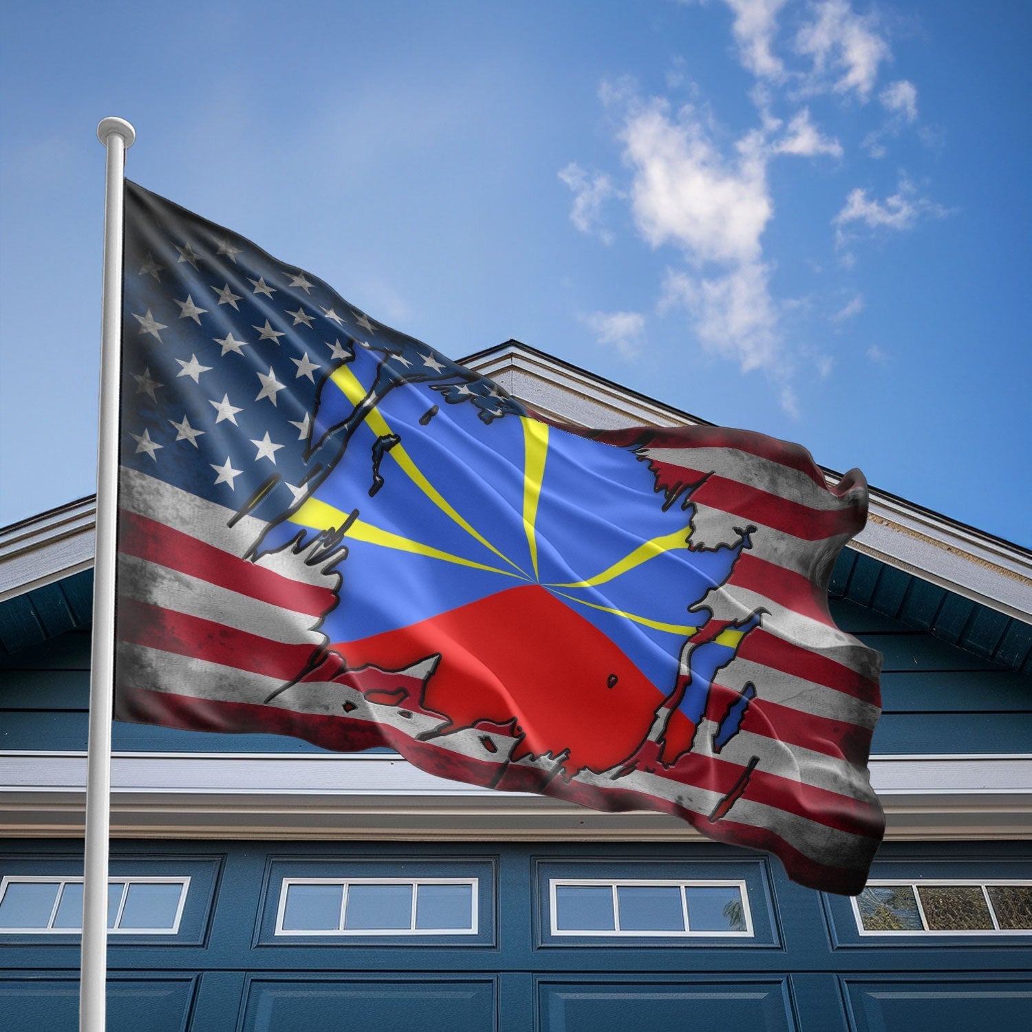 American Reunionese Flag, US And Reunion Polyester The Scratch Style 2
