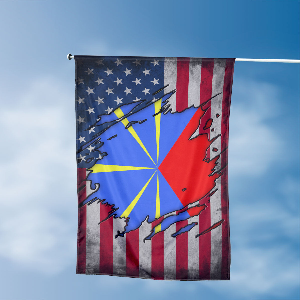 American Reunionese Flag, US And Reunion Polyester The Scratch Style 3