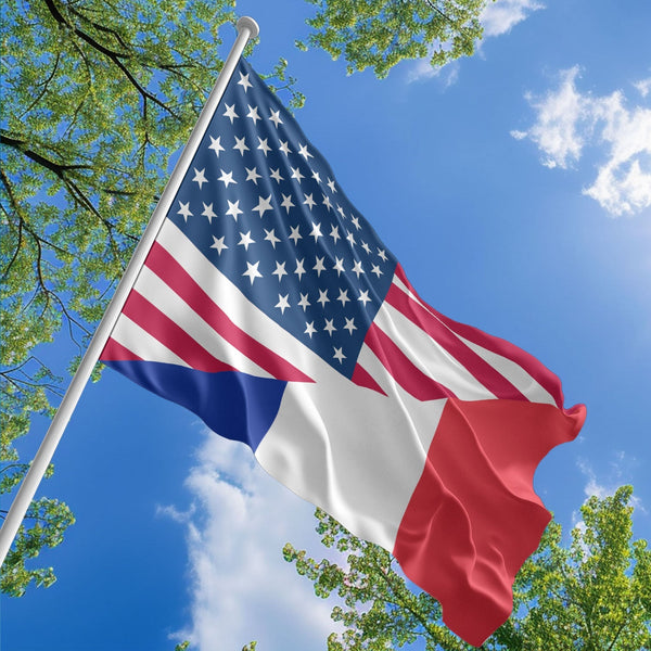 American Saint Martinois Flag, US And Saint Martin Polyester Friendship Blend Together Style 1