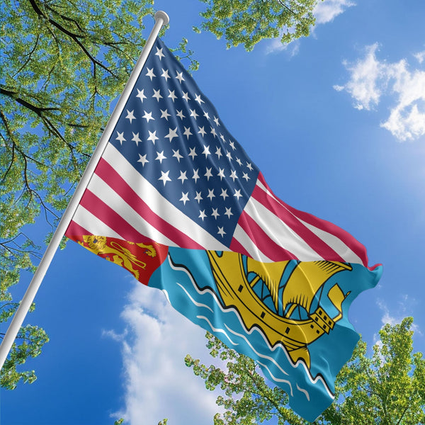 American Saint Pierre and Miquelonese Flag, US And Saint Pierre and Miquelon Polyester Friendship Blend Together Style 1
