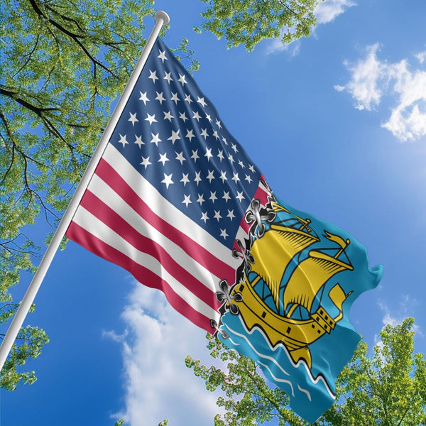 American Saint Pierre and Miquelonese Flag, US And Saint Pierre and Miquelon Polyester Sew Together Style 1
