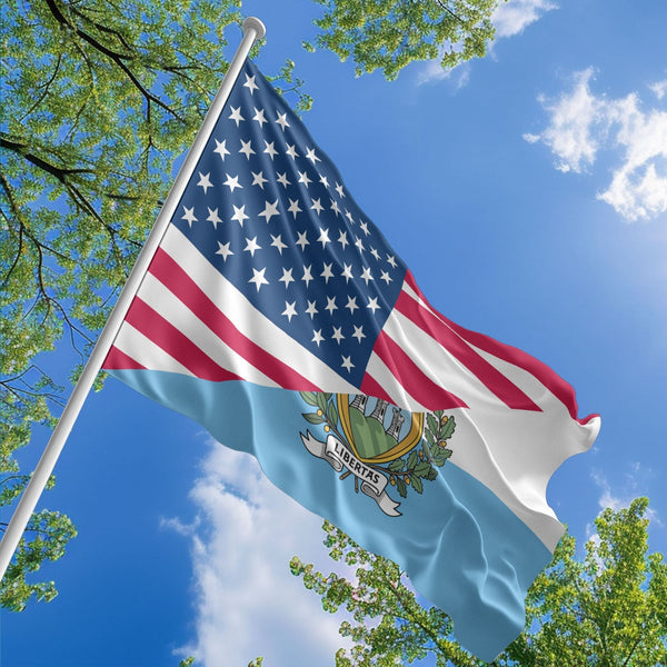 American Sammarinese Flag, US And San Marino Polyester Friendship Blend Together Style 1
