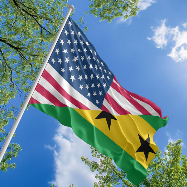 American Sao Tomean Flag, US And Sao Tome and Principe Polyester Friendship Blend Together Style 1