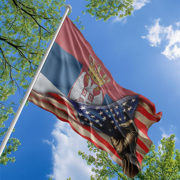 American Serbian Flag, US And Serbia Polyester The Original Style 1
