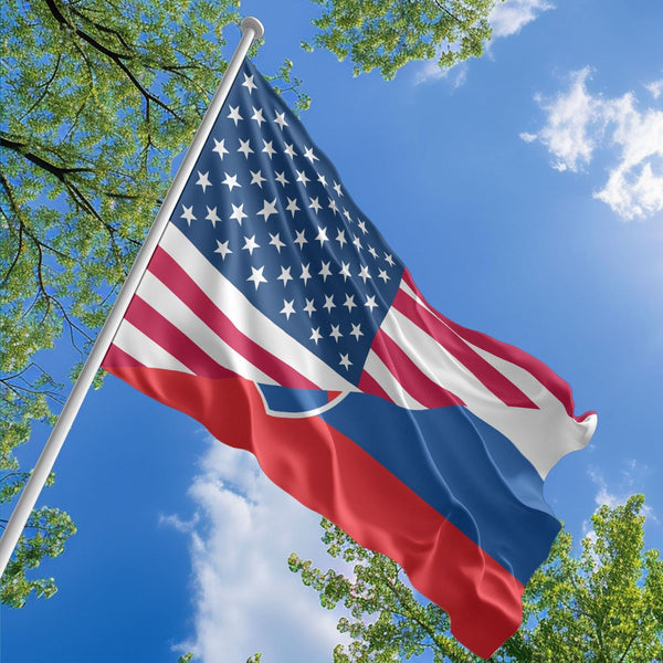 American Slovak Flag, US And Slovakia Polyester Friendship Blend Together Style 1