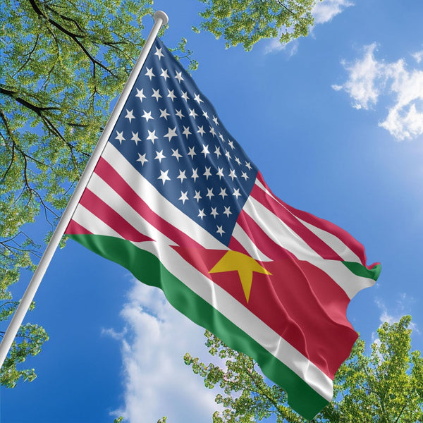 American Surinamese Flag, US And Suriname Polyester Friendship Blend Together Style 1