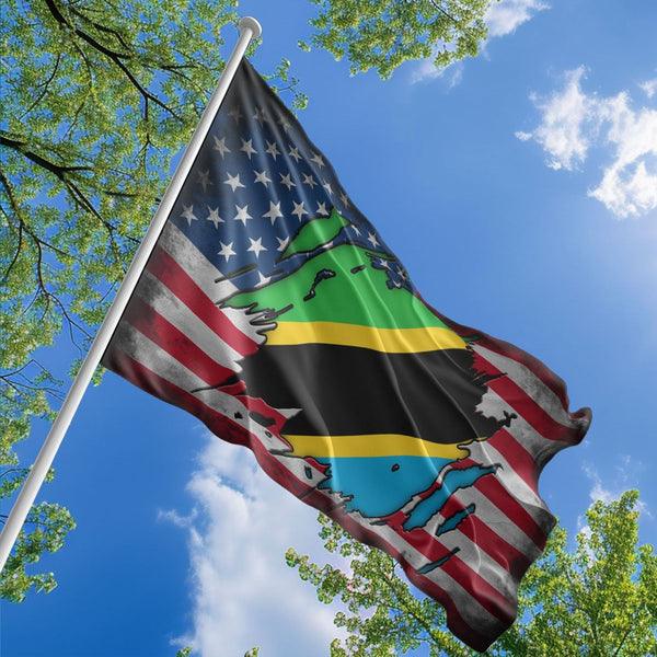 American Tanzanian Flag, US And Tanzania Polyester The Scratch Style 1