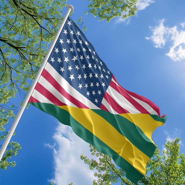 American Togolese Flag, US And Togo Polyester Friendship Blend Together Style 1