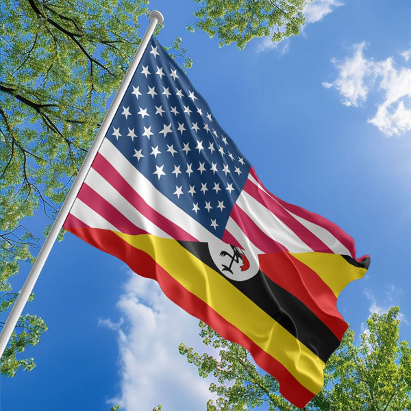 American Ugandan Flag, US And Uganda Polyester Friendship Blend Together Style 1