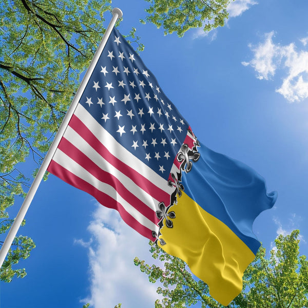 American Ukrainian Flag, US And Ukraine Polyester Sew Together Style 1