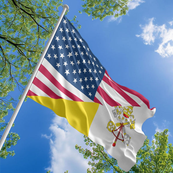 American Vatican Flag, US And Vatican City Polyester Friendship Blend Together Style 1