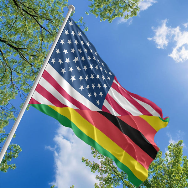American Zimbabwean Flag, US And Zimbabwe Polyester Friendship Blend Together Style 1