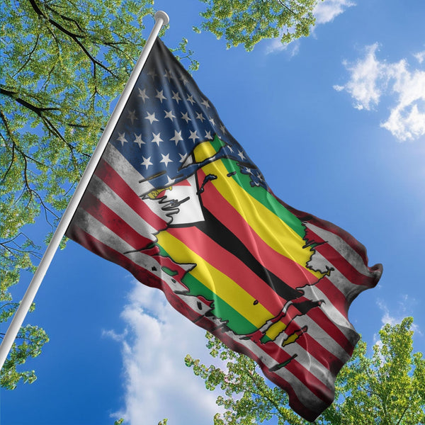 American Zimbabwean Flag, US And Zimbabwe Polyester The Scratch Style 1