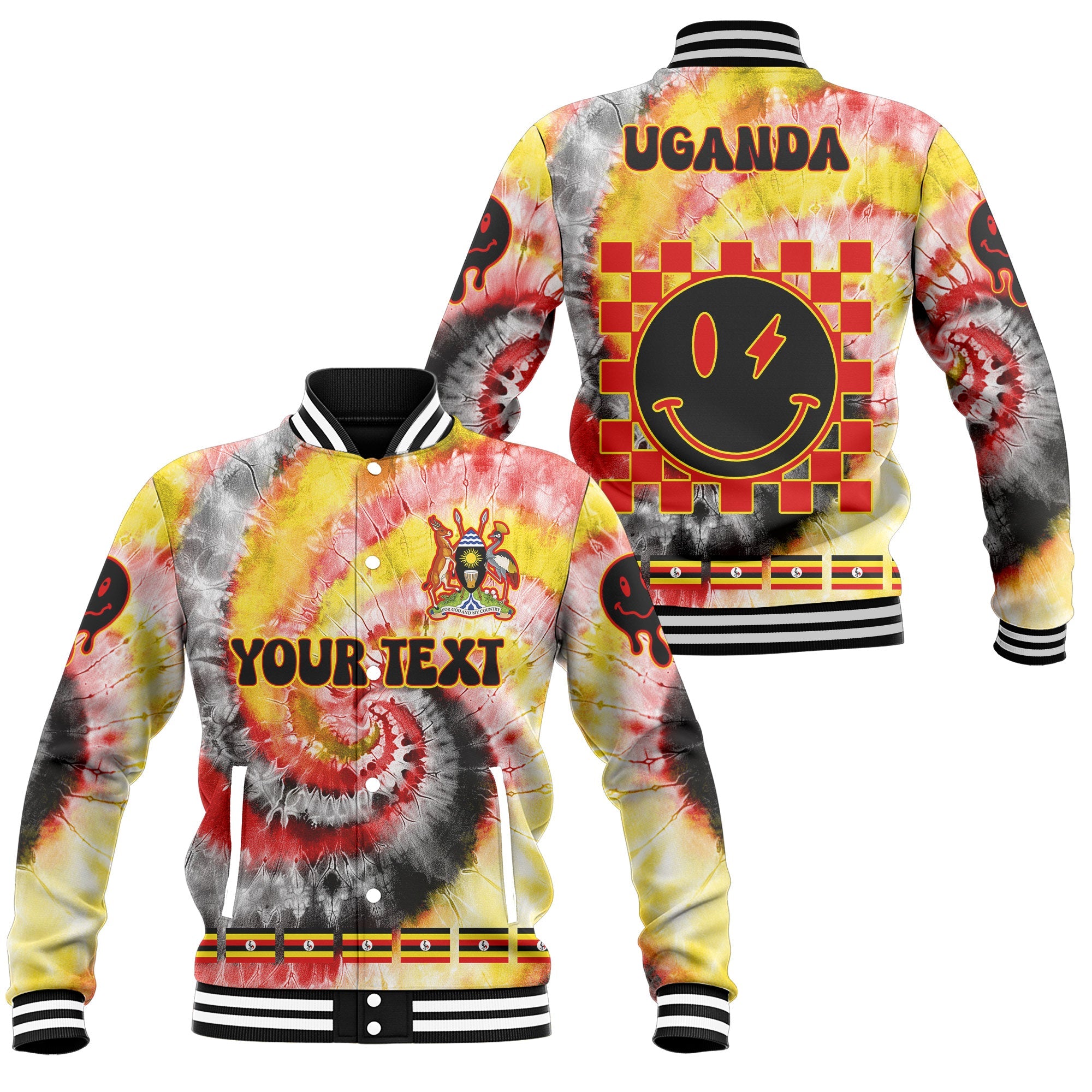 Uganda Baseball Jacket Custom Tie Dye Style 1