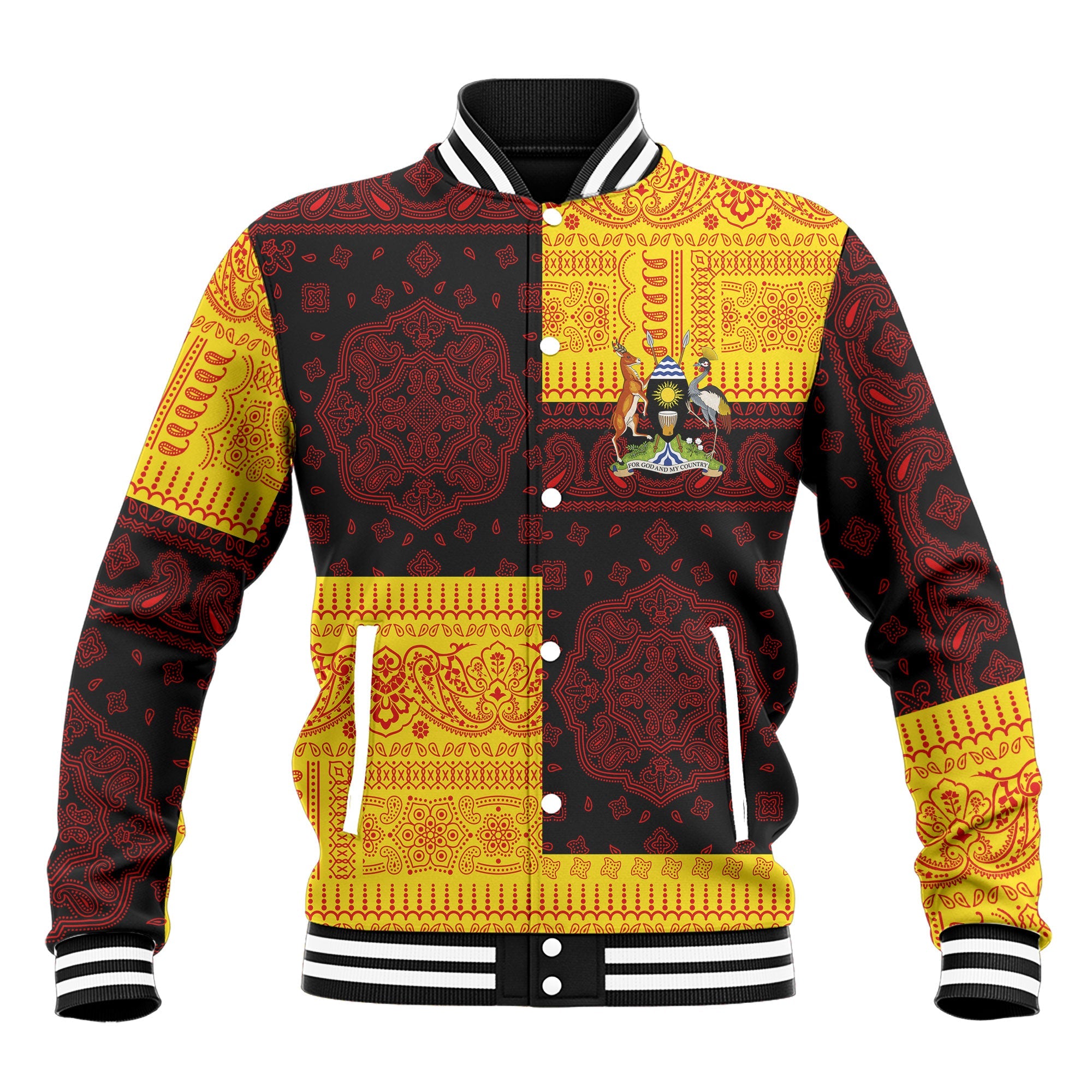 Uganda Baseball Jacket Flag And Paisley Basic Style 2