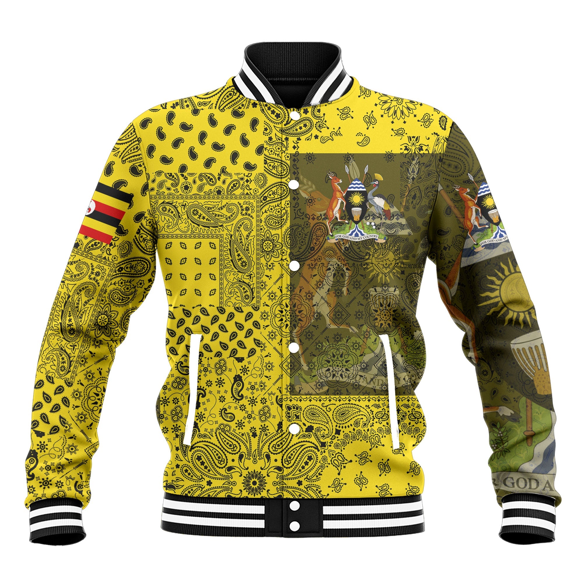 Uganda Baseball Jacket Paisley Flag And Skull Style 2