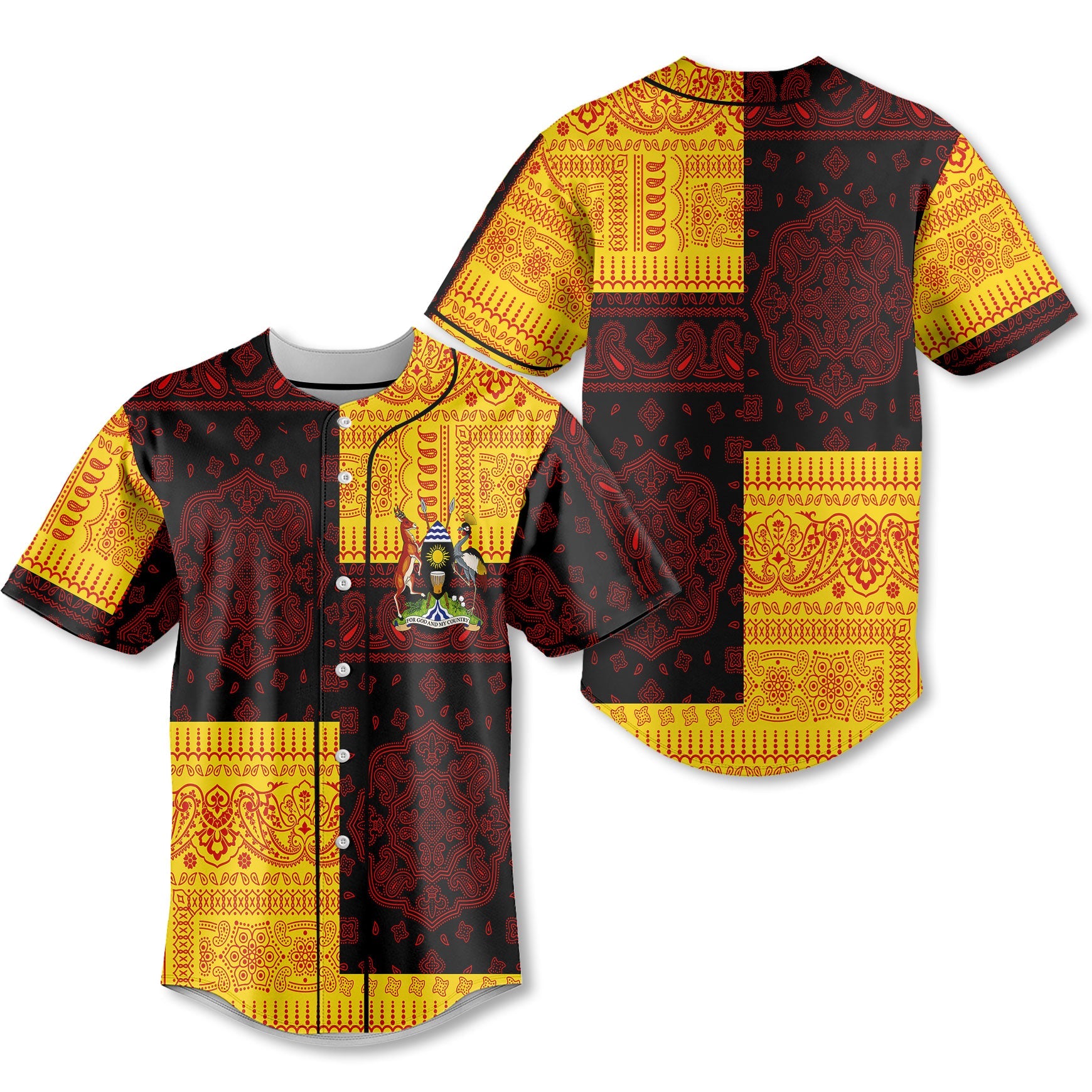 Uganda Baseball Jersey Flag And Paisley Basic Style 1