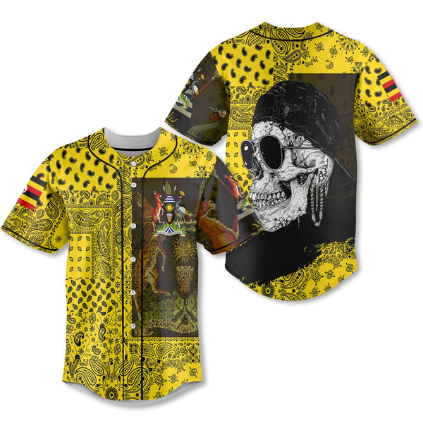 Uganda Baseball Jersey Paisley Flag And Skull Style 1