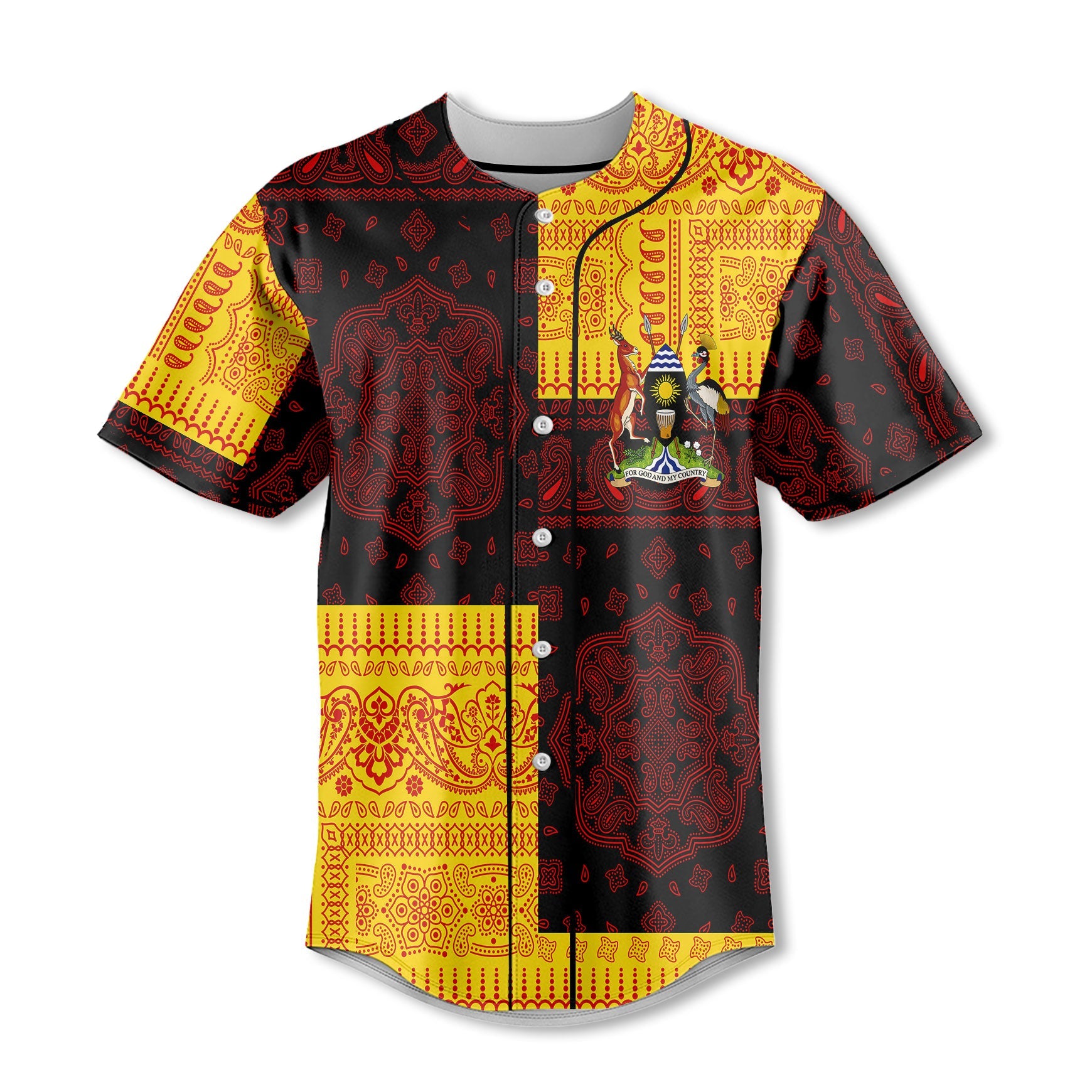 Uganda Baseball Jersey Flag And Paisley Basic Style 2