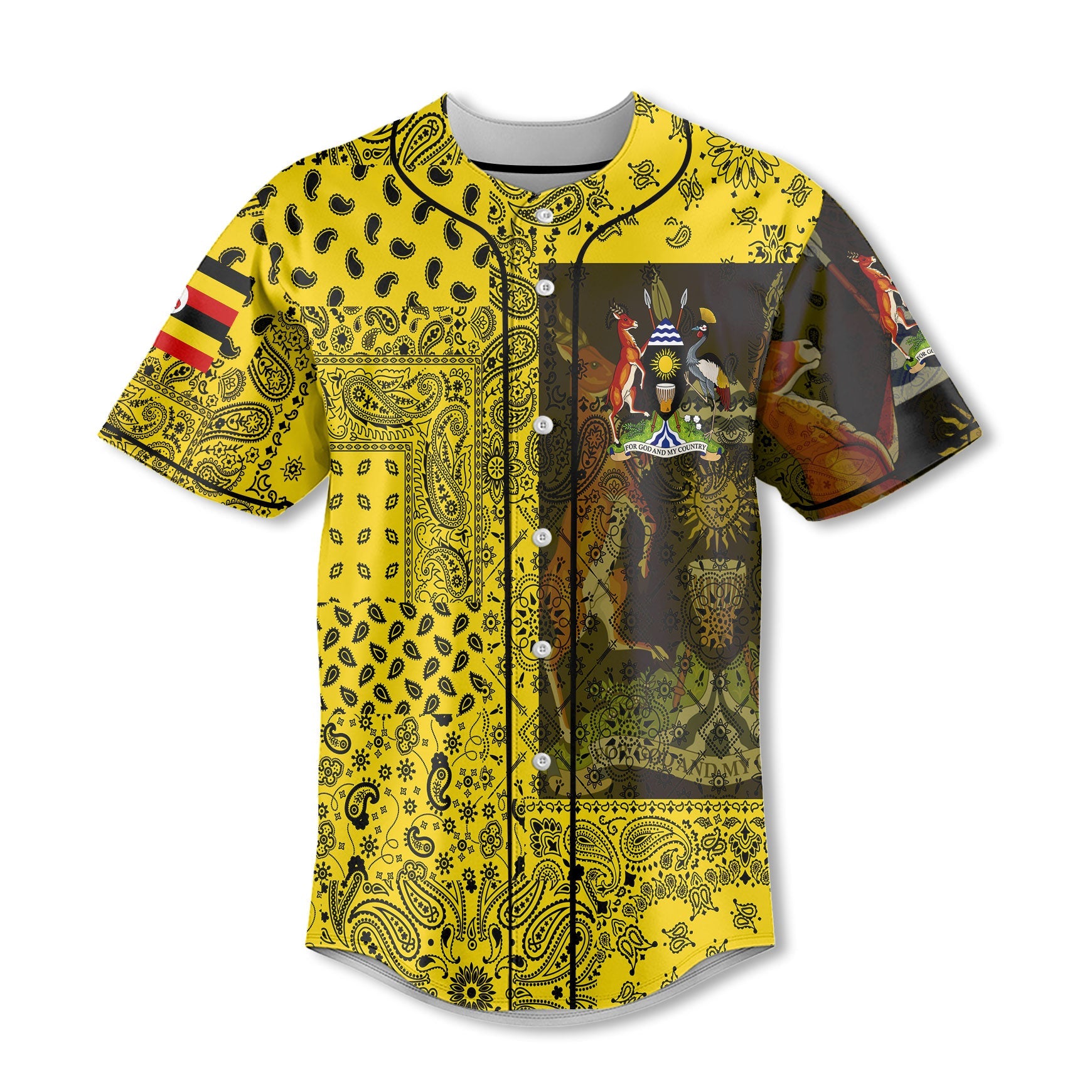 Uganda Baseball Jersey Paisley Flag And Skull Style 2