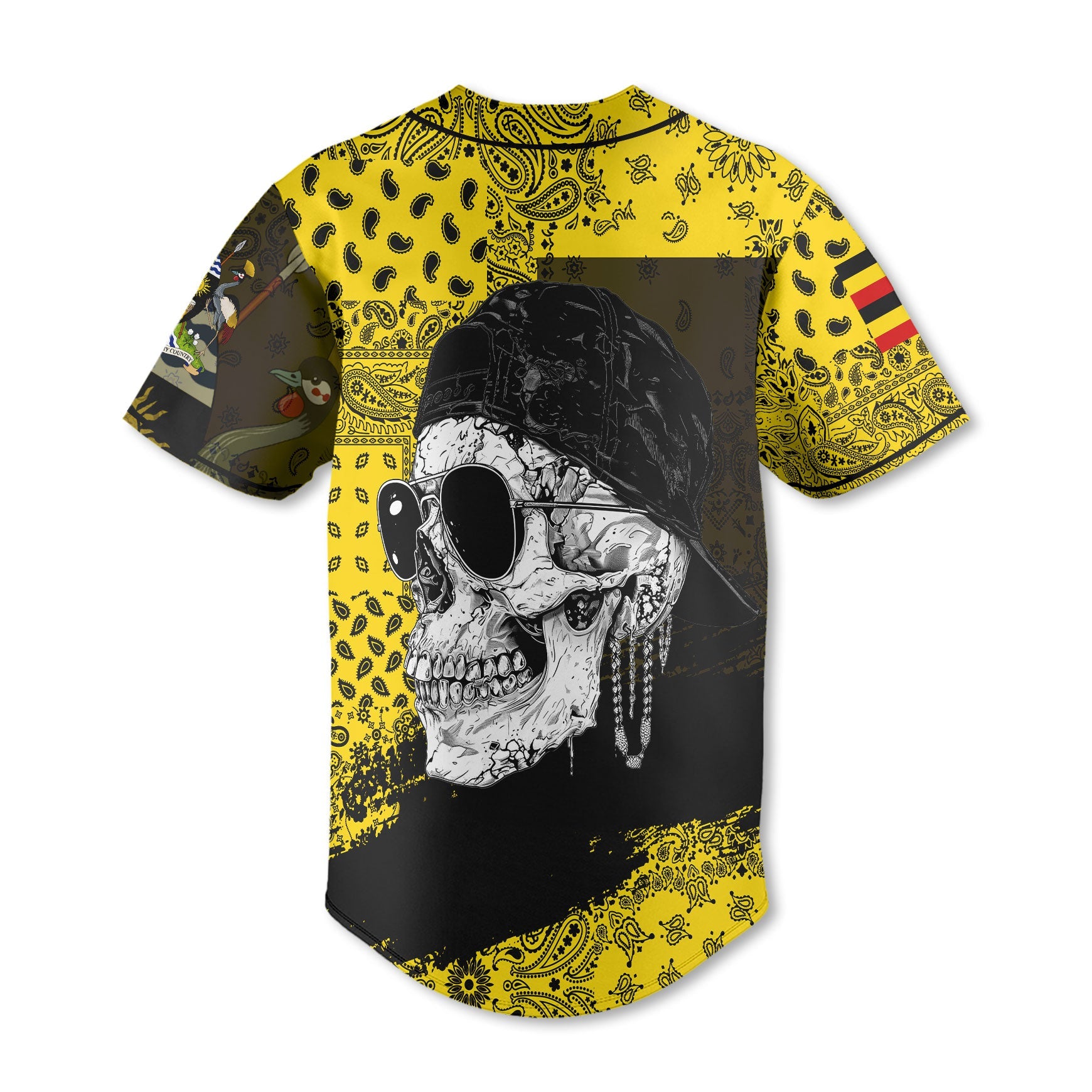 Uganda Baseball Jersey Paisley Flag And Skull Style 3