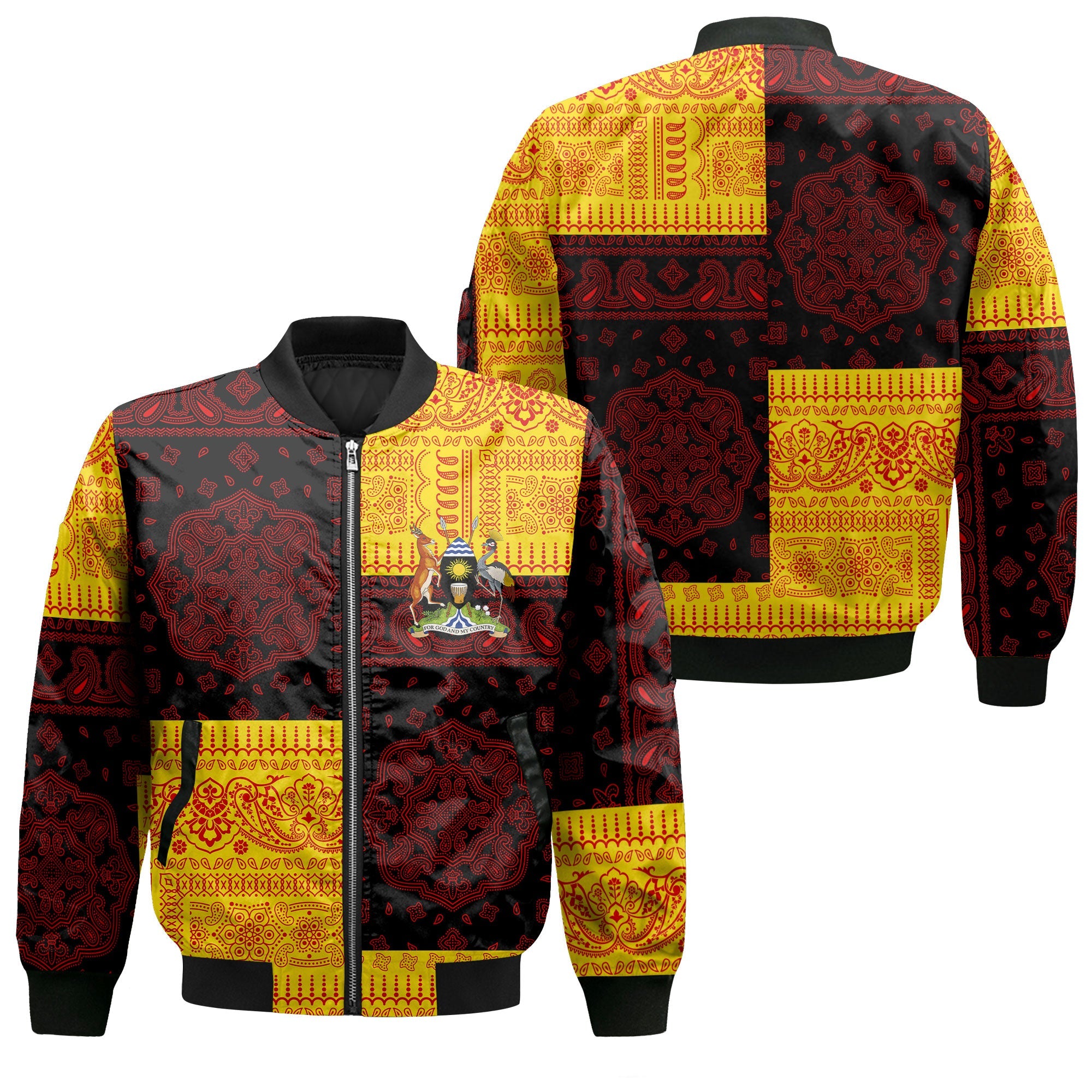 Uganda Bomber Jacket Flag And Paisley Basic Style 1