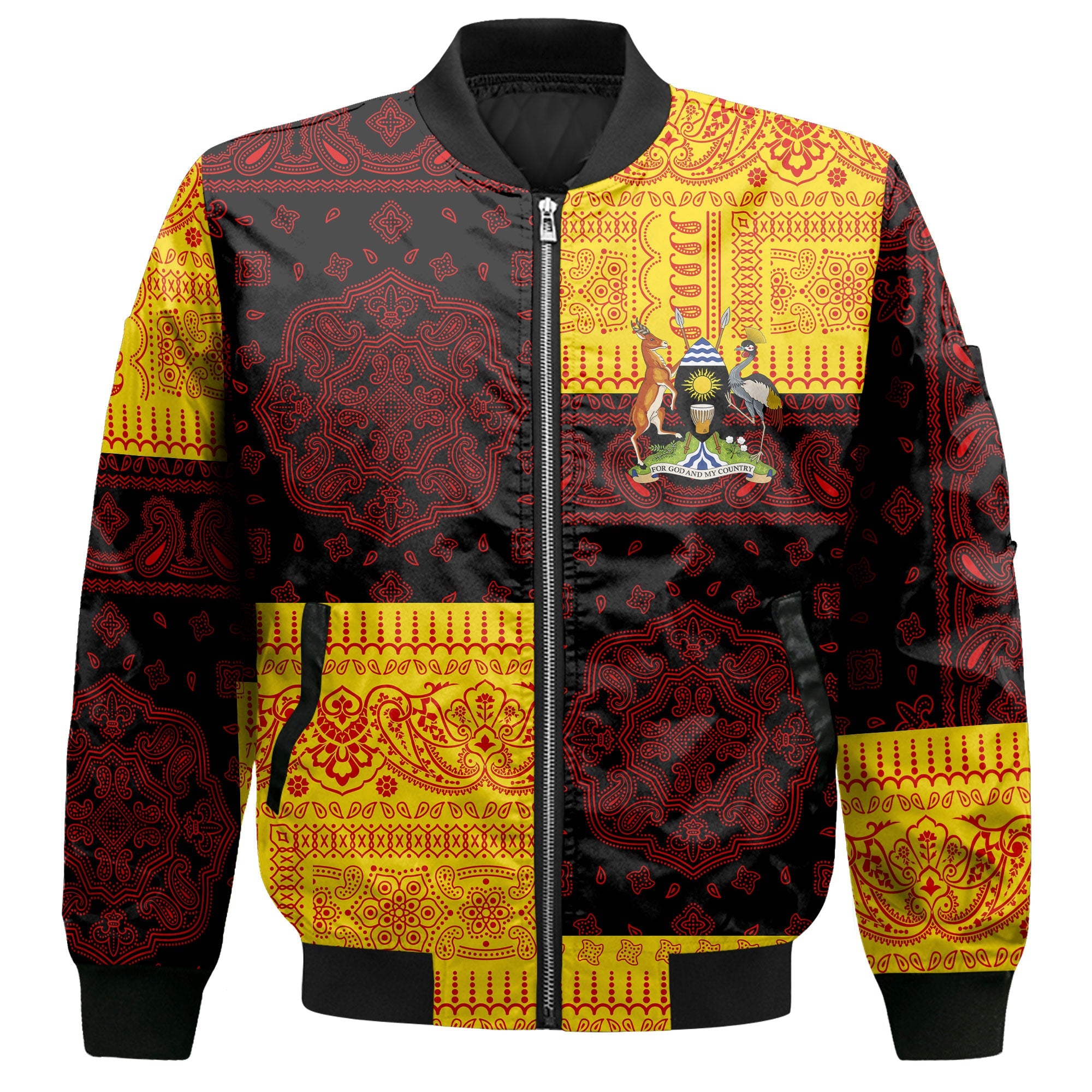 Uganda Bomber Jacket Flag And Paisley Basic Style 2