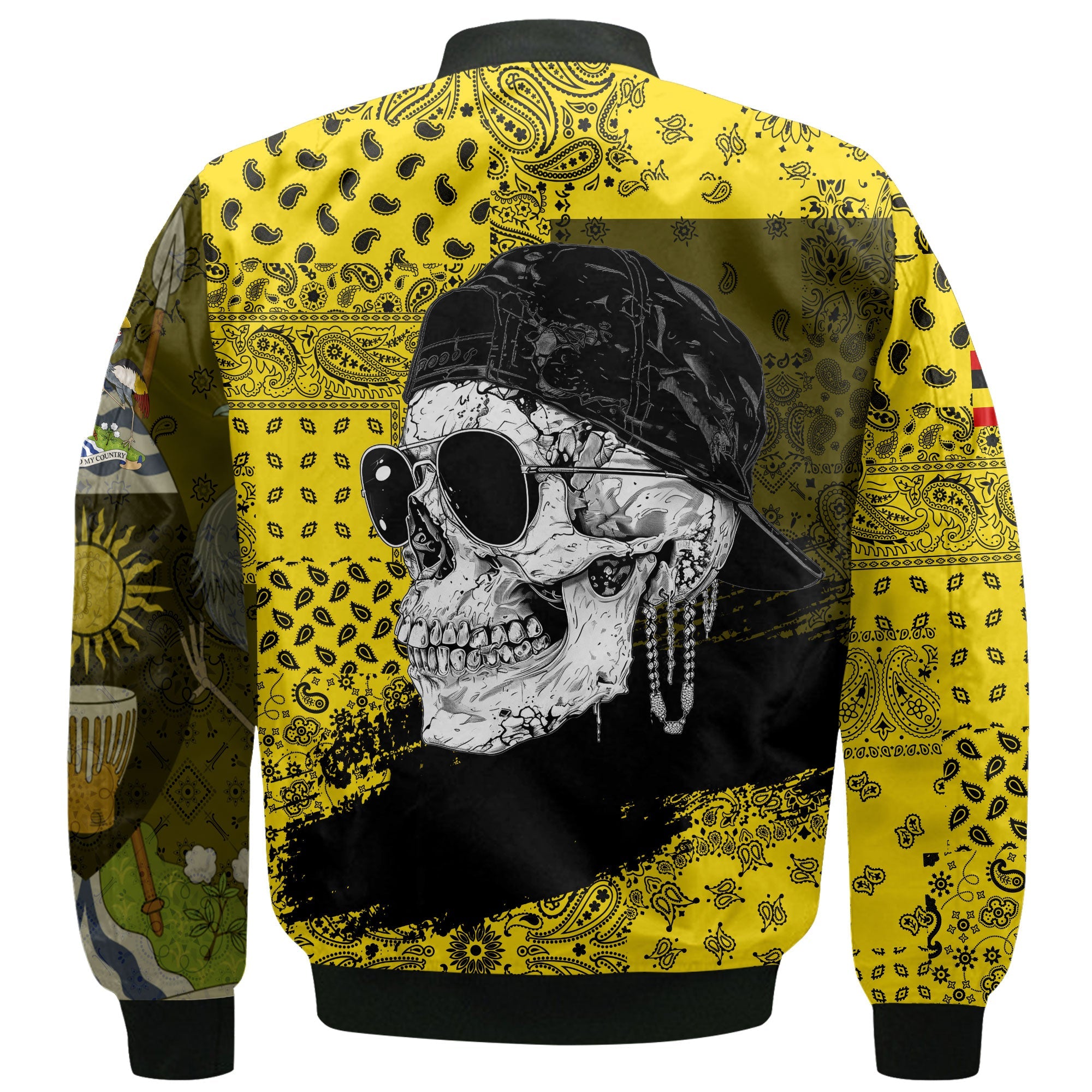 Uganda Bomber Jacket Paisley Flag And Skull Style 3