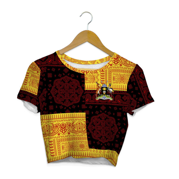 Uganda Croptop T Shirt Flag And Paisley Basic Style 1