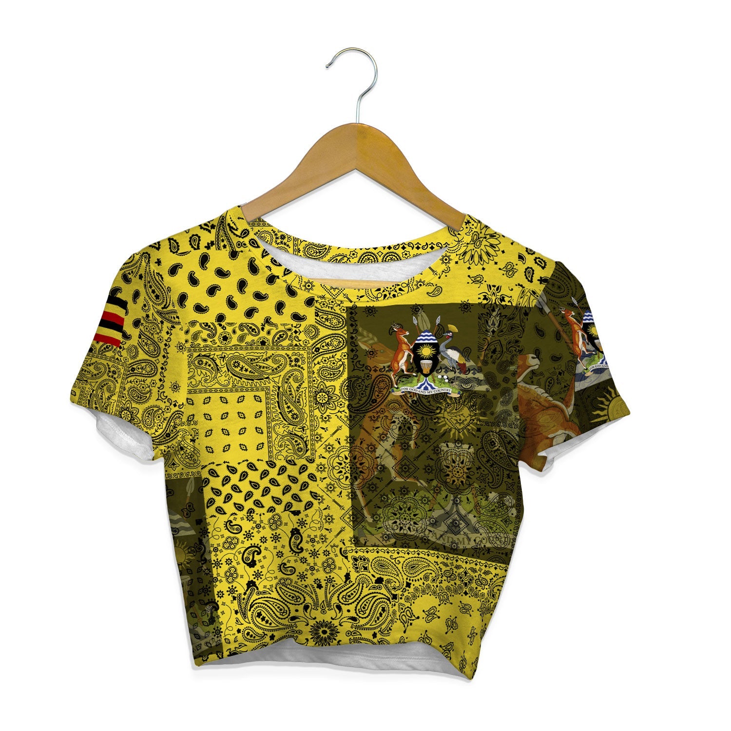 Uganda Croptop T Shirt Paisley Flag And Skull Style 1