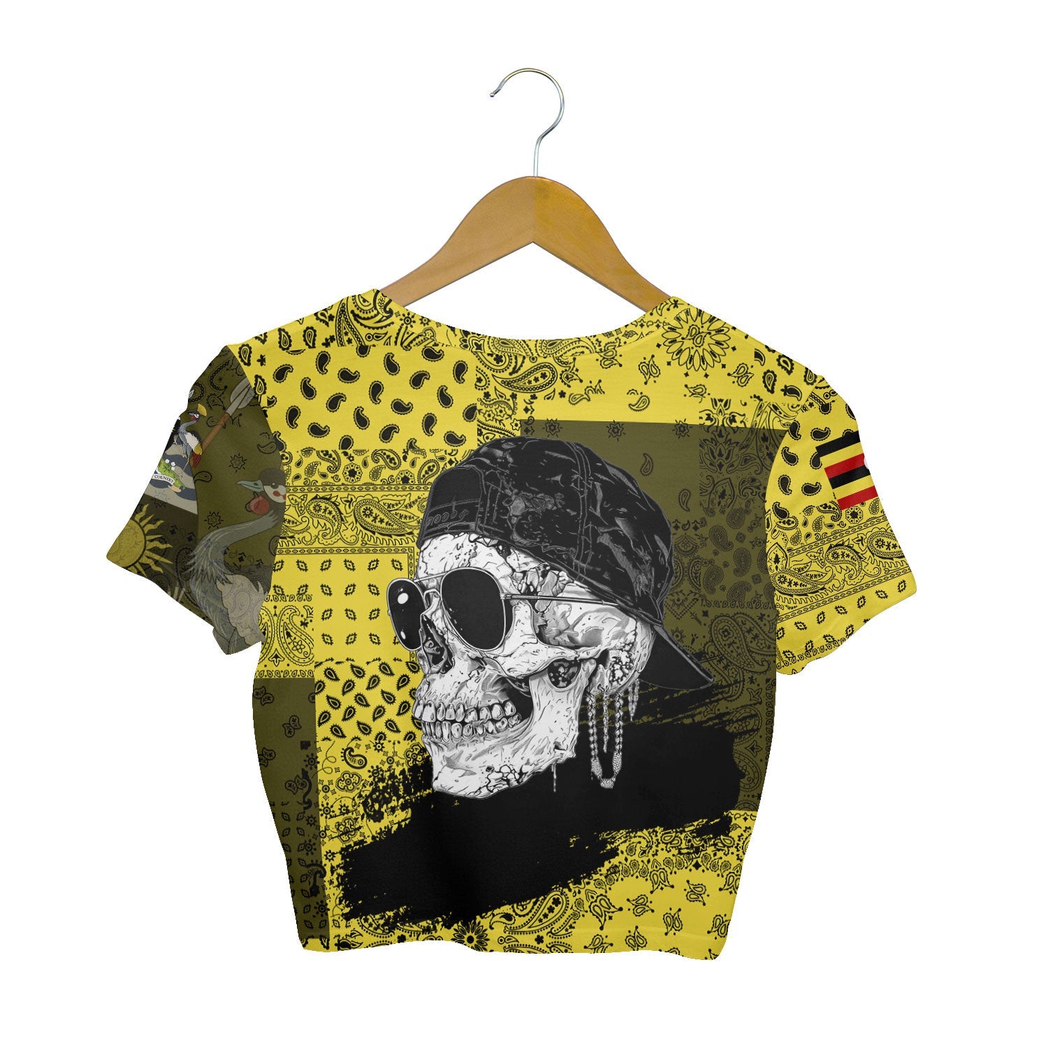 Uganda Croptop T Shirt Paisley Flag And Skull Style 2