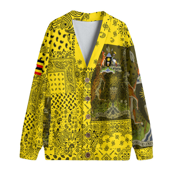 Uganda Fleece Cardigan Paisley Flag And Skull Style 1