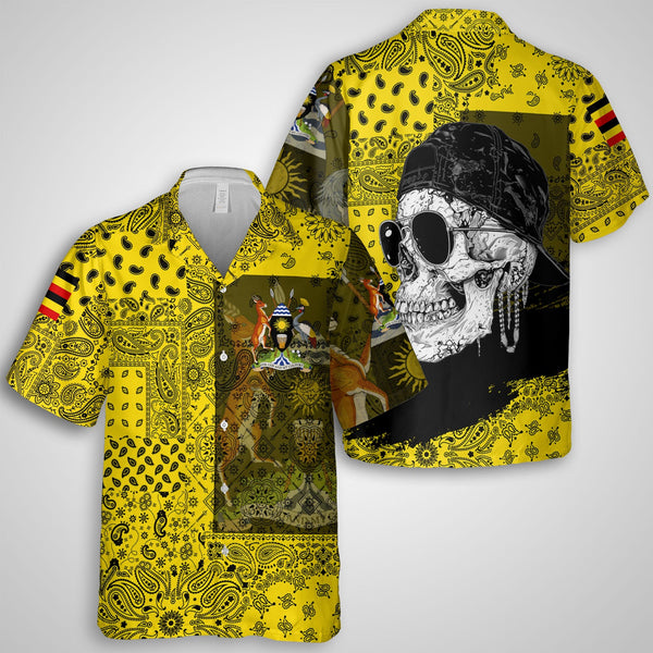 Uganda Hawaiian Shirt Paisley Flag And Skull Style 1