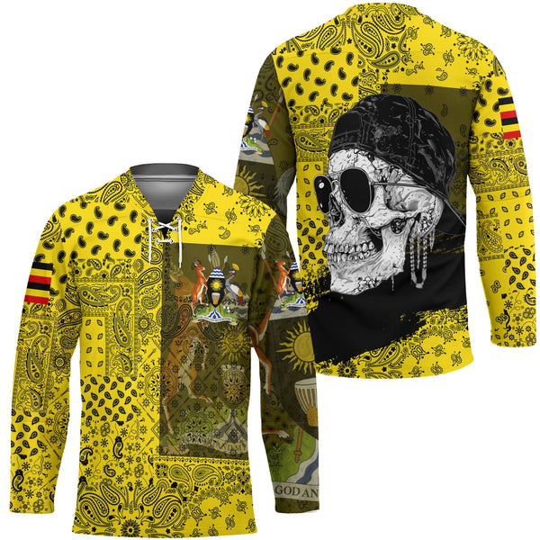 Uganda Hockey Jersey Paisley Flag And Skull Style 1