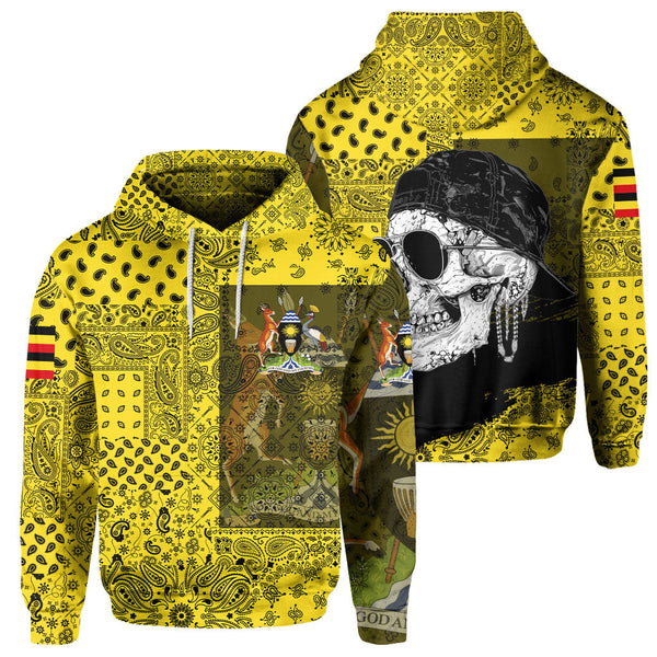 Uganda Hoodie Paisley Flag And Skull Style 1