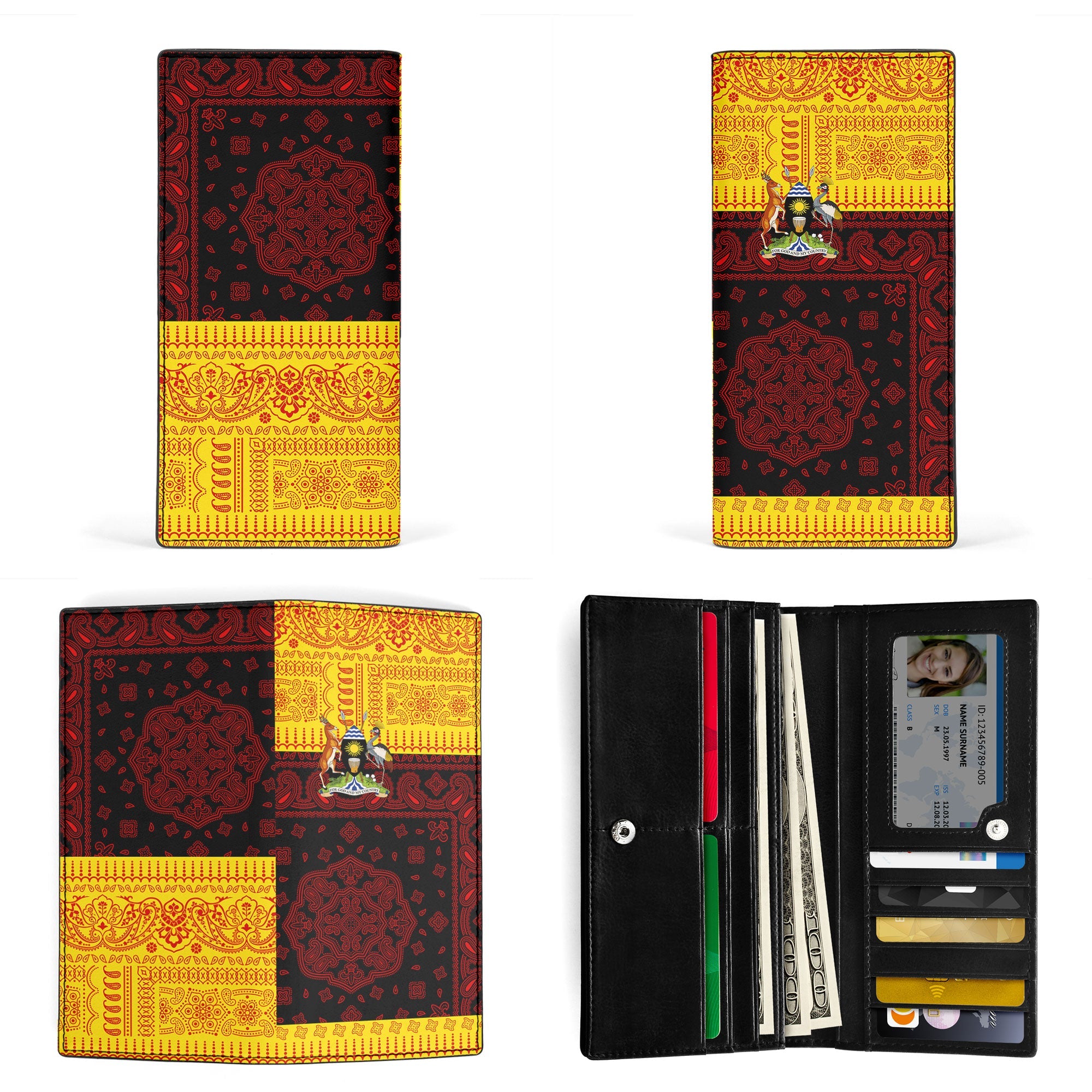 Uganda Leather Wallet Flag And Paisley Basic Style 3