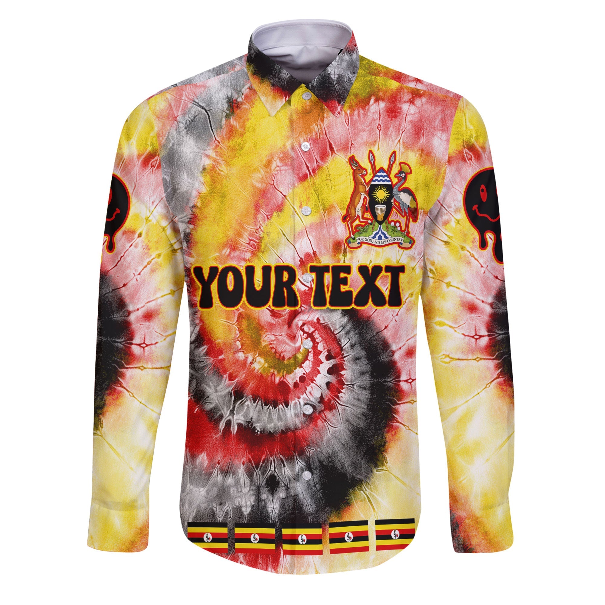 Uganda Long Sleeve Button Shirt Custom Tie Dye Style 1