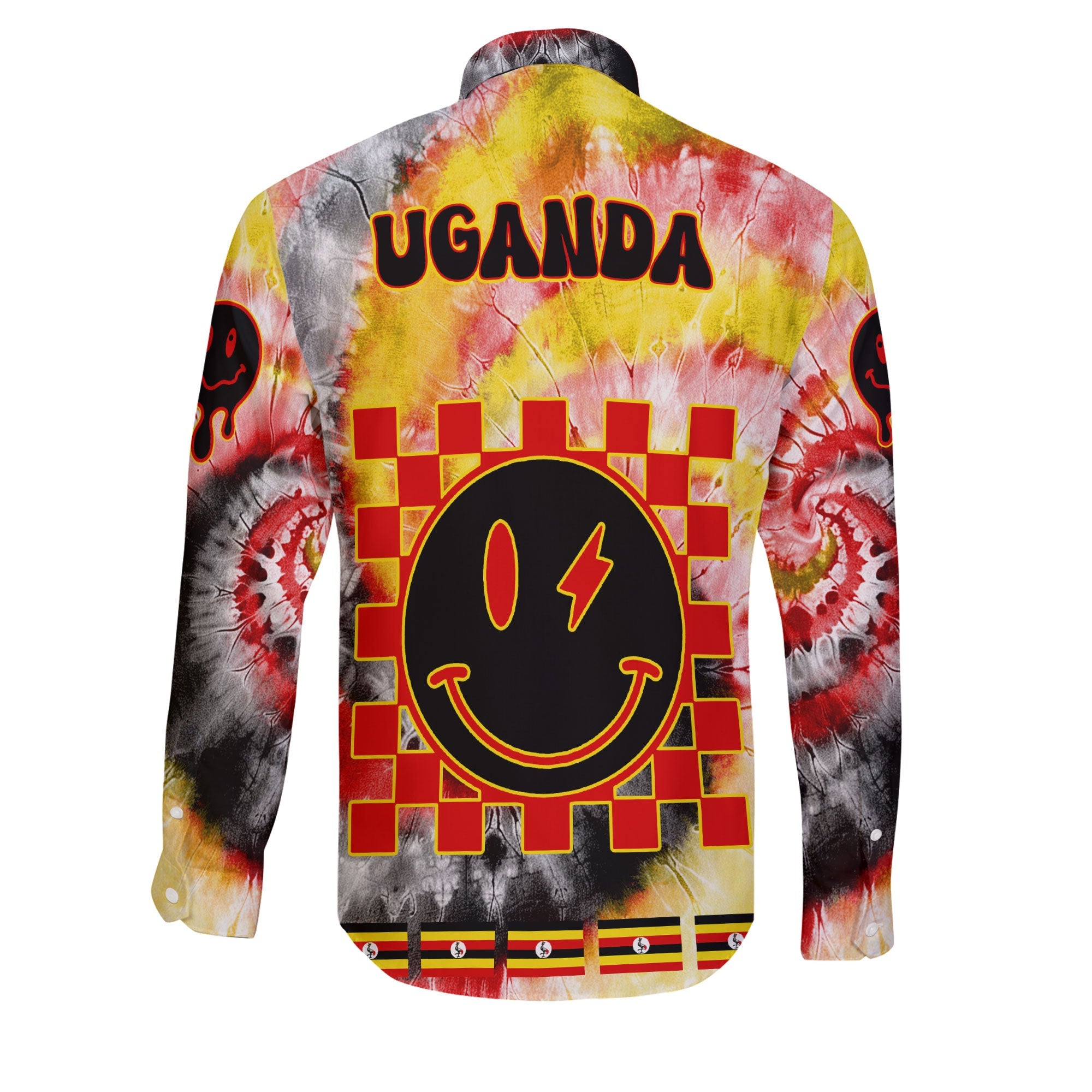 Uganda Long Sleeve Button Shirt Custom Tie Dye Style 2