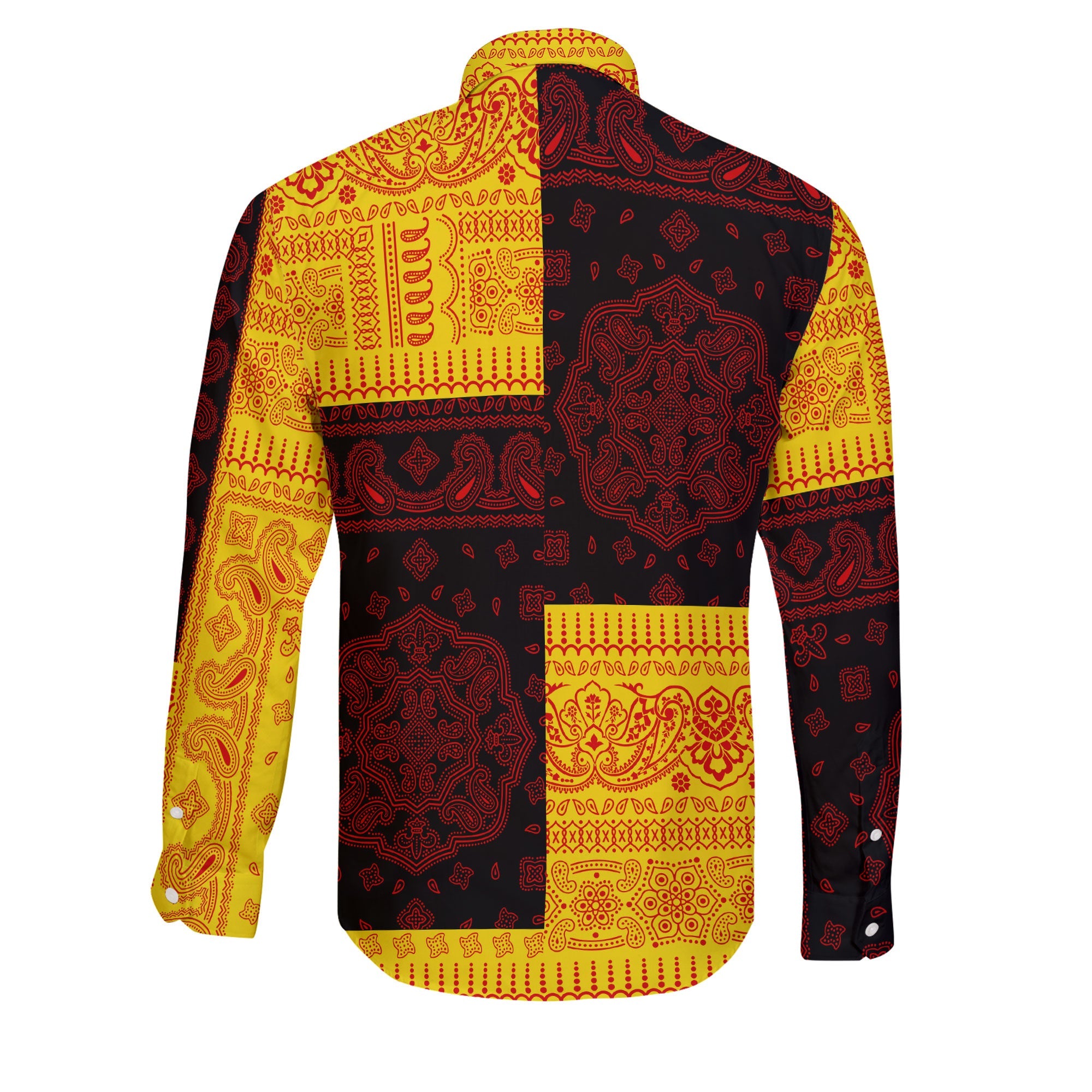 Uganda Long Sleeve Button Shirt Flag And Paisley Basic Style 2