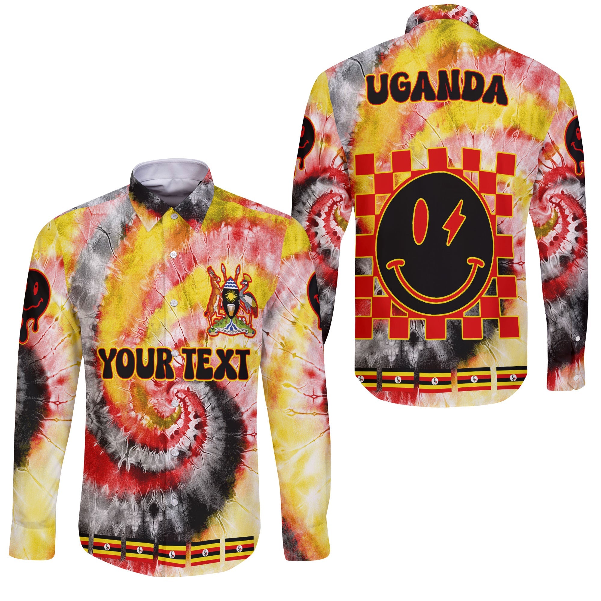 Uganda Long Sleeve Button Shirt Custom Tie Dye Style 3