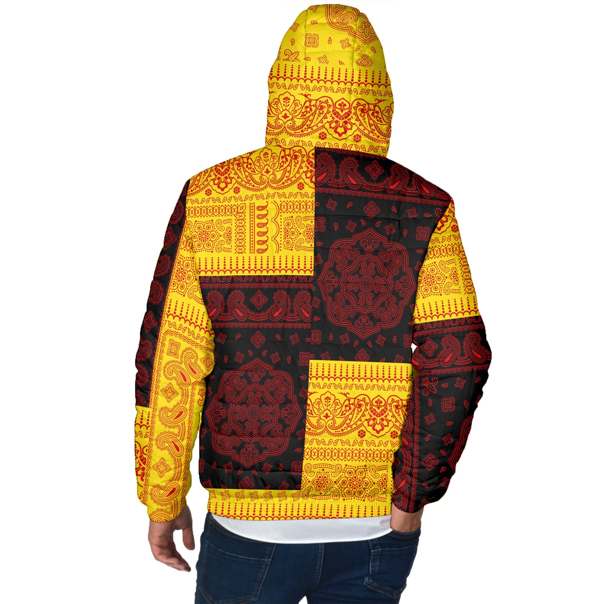 Uganda Men Hooded Padded Jacket Flag And Paisley Basic Style 3