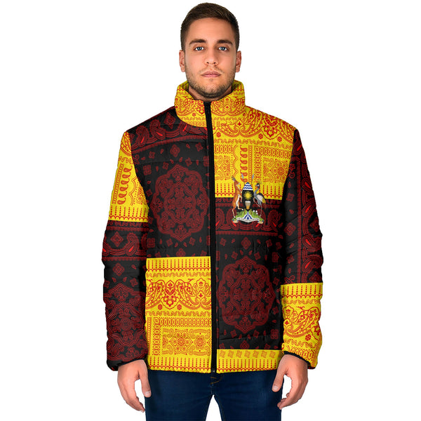 Uganda Men Padded Jacket Flag And Paisley Basic Style 1