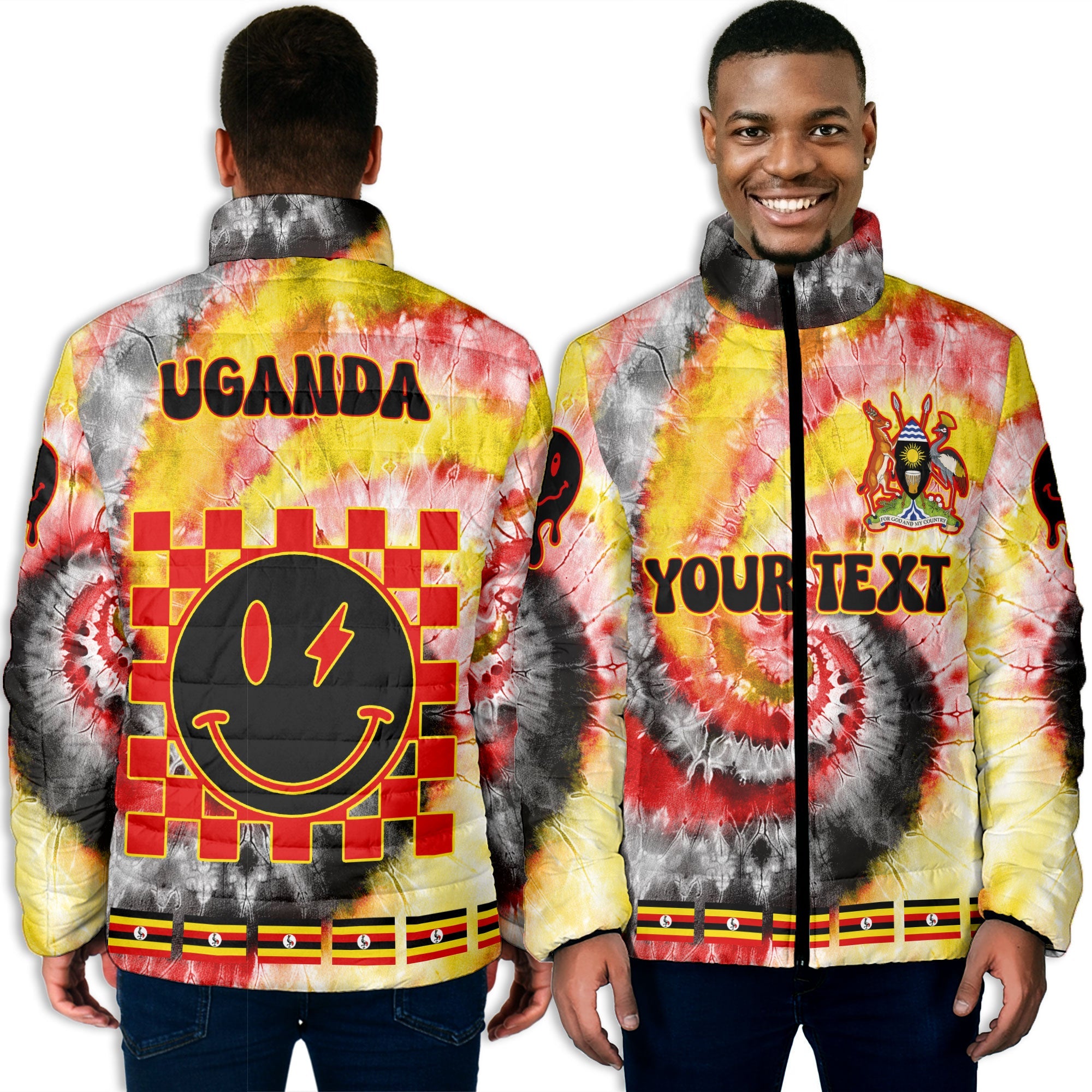 Uganda Men Padded Jacket Custom Tie Dye Style 3