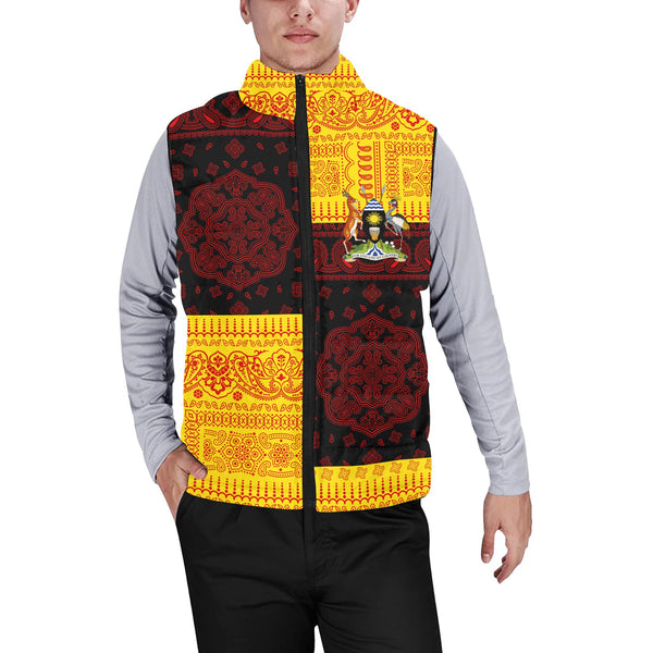 Uganda Men Padded Jacket Vest Flag And Paisley Basic Style 1